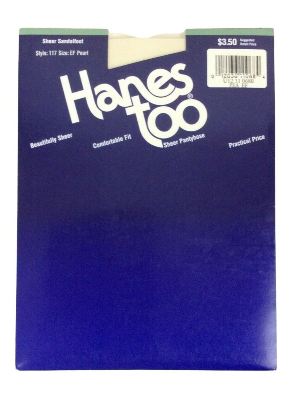 Hanes Too Sheer Sandalfoot Pantyhose Size EF XL Pearl Nylon Hosiery 1994 USA